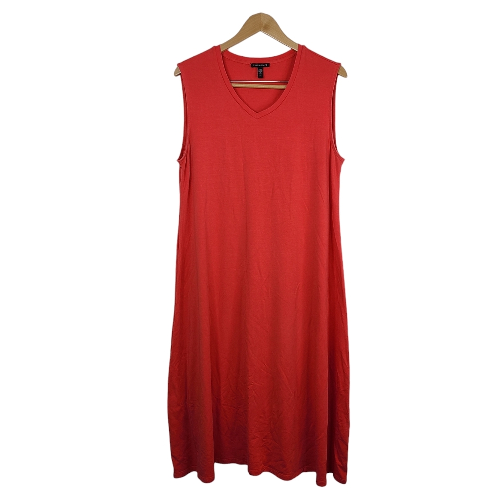 Eileen Fisher coral midi dress tencel/lyocell spandex blend women's size large